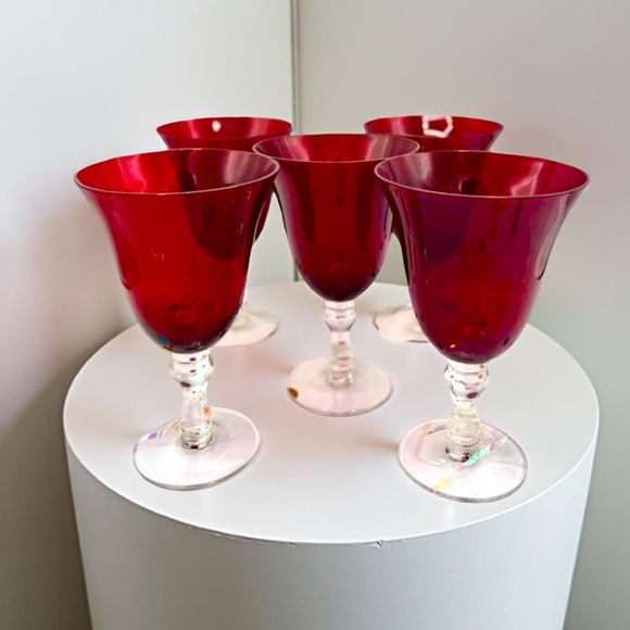 Ruby red glasses crystal stems Vintage - Wine/Champagne Vintage - Picture 11 of 14